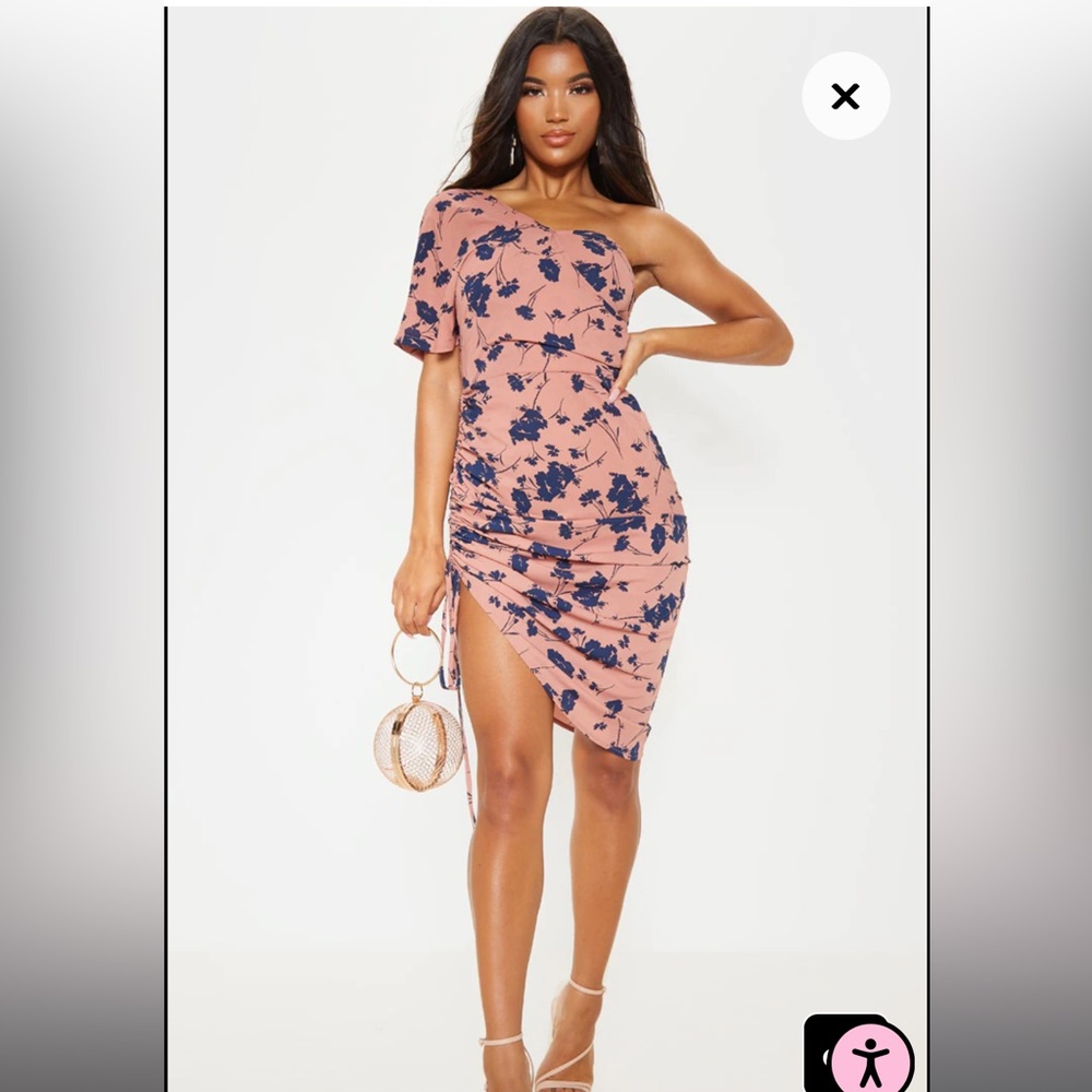 Dusty Rose One Shoulder Ruched Side Midi Dress! Super cute for Fall! NWT